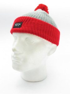 Brixton Roy Bobble Beanie - Light Grey/Red