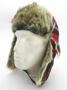 Ignite Plaid Fur Trapper Hat - Red