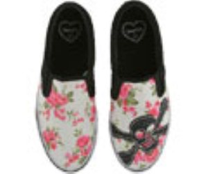 Skull And Rose Slip On Black Shoe