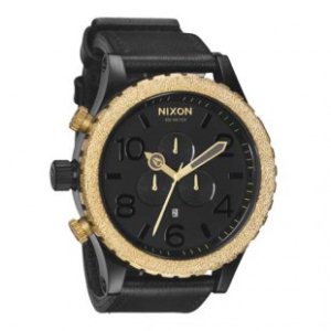 Nixon Watch | Nixon 51-30 Leather Chrono Watch - Black Raw Gold