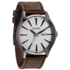 Nixon Watch | Nixon Sentry Leather Watch - Silver Brown