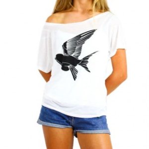 Rapanui T Shirt | Rapanui Swallow Eucalyptus Womens Top - White