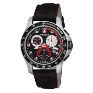 Wenger Watch | Wenger Battalion Field Chrono Watch - Black Dial ~ Leather Strap