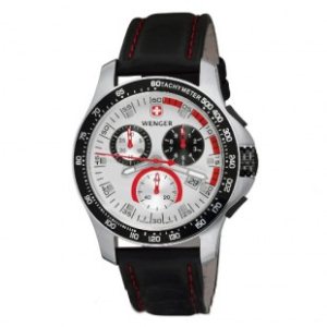Wenger Watch | Wenger Battalion Field Chrono Watch - Silver Dial ~ Leather Strap