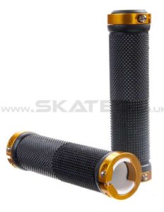 Grit Lock-On Grips With Alloy Rings Black/Gold X2