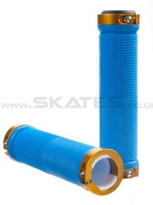 Grit Lock-On Grips With Alloy Rings Blue/Gold X2