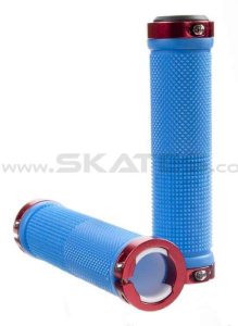 Grit Lock-On Grips With Alloy Rings Blue/Red X2