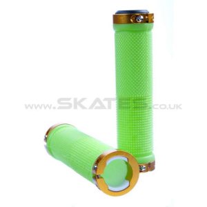 Grit Lock-On Grips With Alloy Rings Green/Gold X2